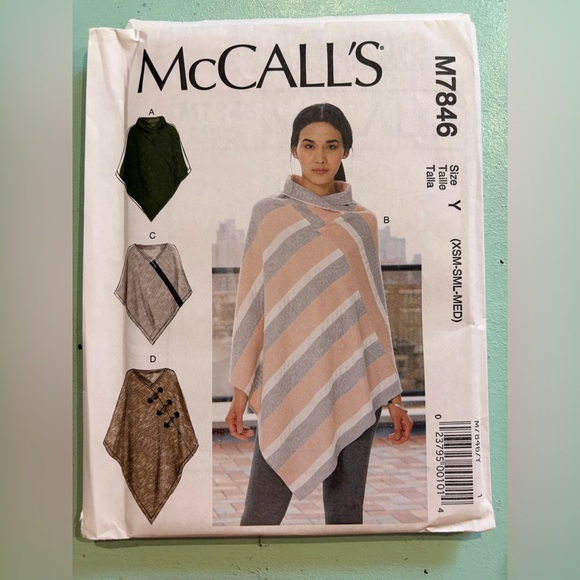 McCall's M7846 Size Y Xsm-Sml-Med Misses Ponchos Uncut Sewing Pattern - Picture 1 of 3
